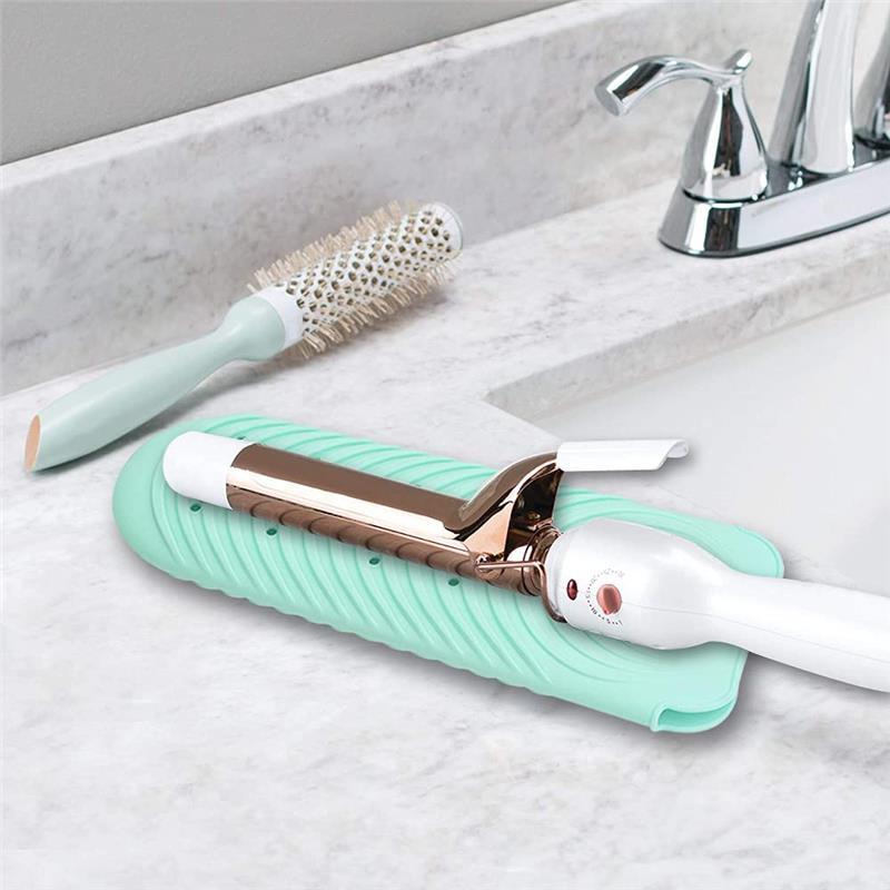 Heat Resistant Mat for Hair Tools, Silicone Heat Mat & Holder for Curling Iron, Professional Curling Iron Mat for Countertop, Portable Travel Flat Iron Heat Mat Pad Pouch Case Cover