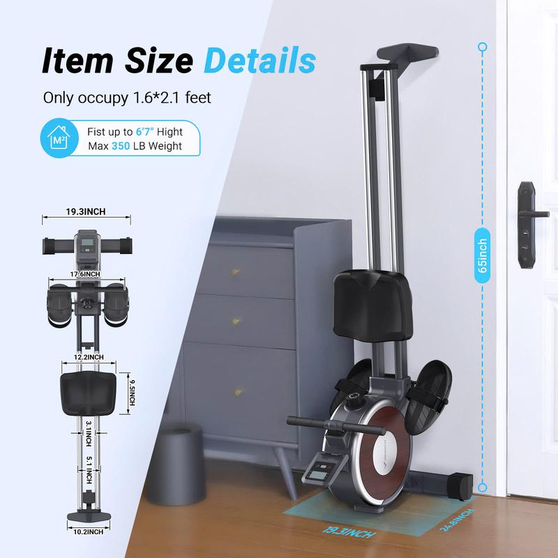 Magnetic Rowing Machine 350Lbs Weight Capacity, 16 Levels of Quiet Resistance, Bluetooth Rowing Machine for Home Workout