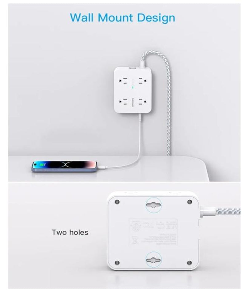 Surge Protector Power Strip - 8 Outlets with 4 USB Charging Ports, Multi Plug Outlet Extender, Flat Plug Wall Mount Desk USB Charging Station