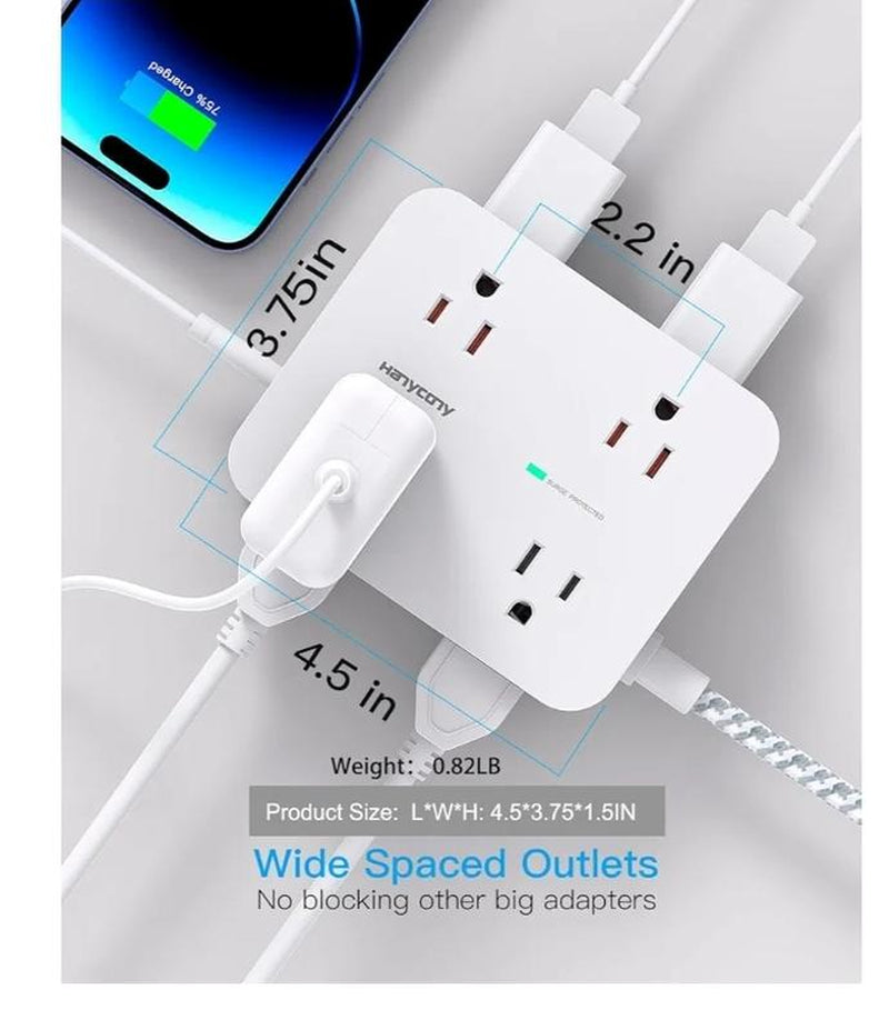 Surge Protector Power Strip - 8 Outlets with 4 USB Charging Ports, Multi Plug Outlet Extender, Flat Plug Wall Mount Desk USB Charging Station