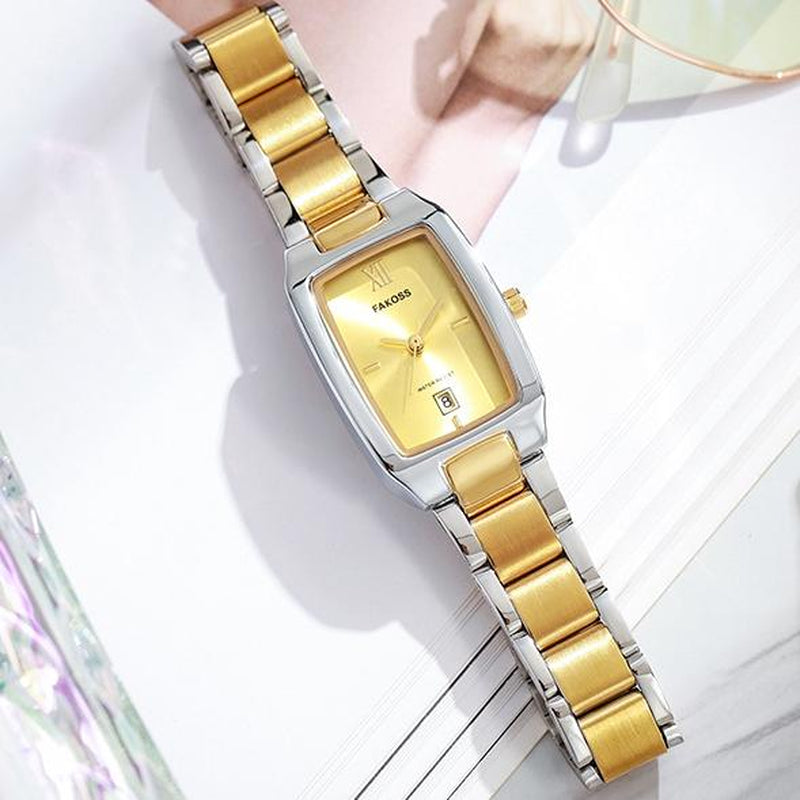 FAKOSS Watches for Women Updated Ladies Quartz Wrist Watches Stainless Steel Band Womens Small Gold Watch Luxury Casual Fashion Bracelet-042 New Watches