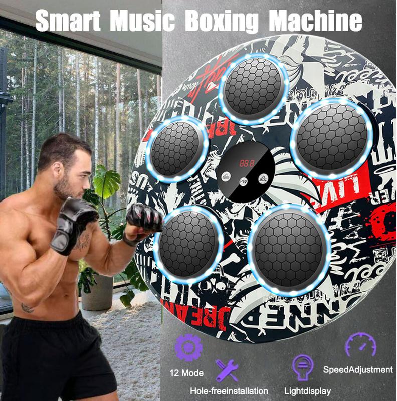 Wear Boxing Gloves Smart Music Boxing Machine with LED Counting, 9 Speed Adjustments, Wireless Mobile Connection, and Adjustable Height with Boxing Gloves Punching Bag