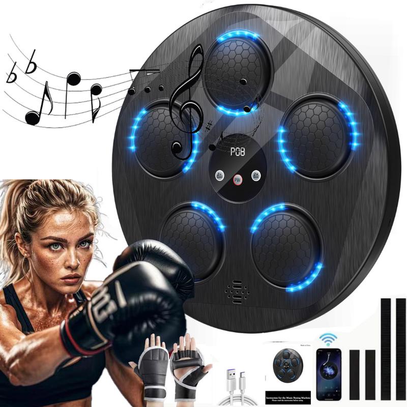 Wear Boxing Gloves Smart Music Boxing Machine with LED Counting, 9 Speed Adjustments, Wireless Mobile Connection, and Adjustable Height with Boxing Gloves Punching Bag