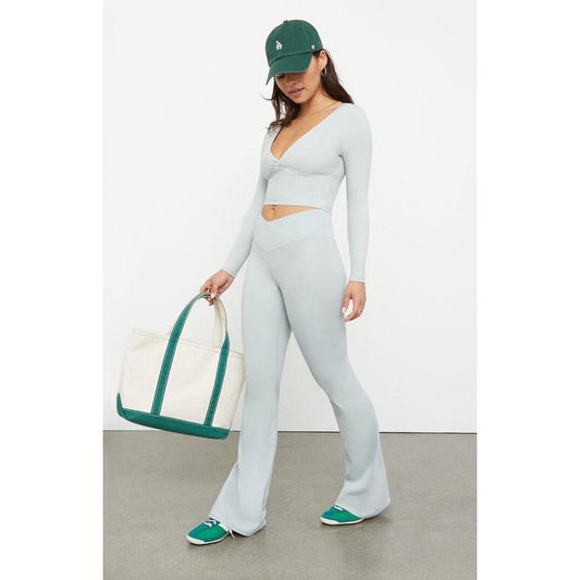 PAC 1980 Women'S PAC WHISPER Active Gray Crossover Flare Yoga Pants