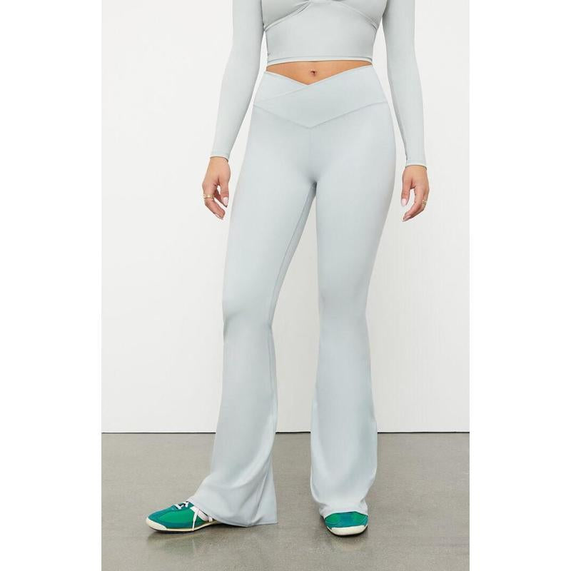 PAC 1980 Women'S PAC WHISPER Active Gray Crossover Flare Yoga Pants