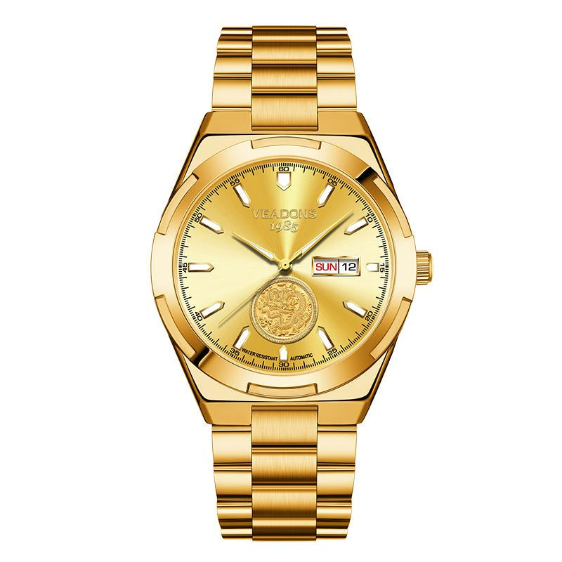 Men'S High-End Mechanical Gold Watches : Swiss Mechanical Movement, Embossed Golden Dragon Totem, High-End Atmosphere, Highlighting Fashion Temperament
