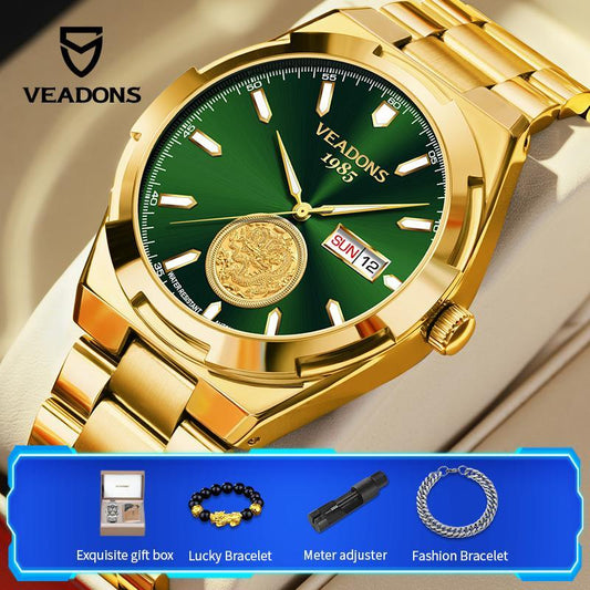 Men'S High-End Mechanical Gold Watches : Swiss Mechanical Movement, Embossed Golden Dragon Totem, High-End Atmosphere, Highlighting Fashion Temperament