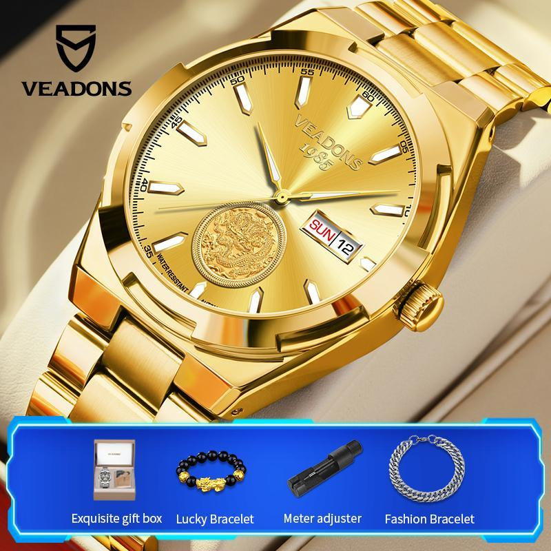 Men'S High-End Mechanical Gold Watches : Swiss Mechanical Movement, Embossed Golden Dragon Totem, High-End Atmosphere, Highlighting Fashion Temperament