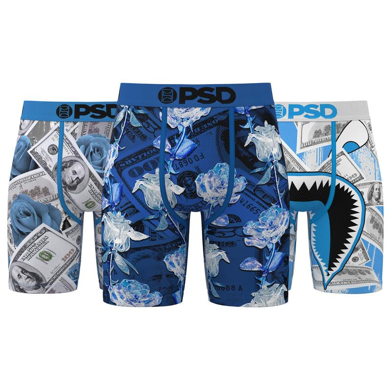 PSD Men'S the Blues Boxer Brief 3 Pack - Standard Length 7 Inch Inseam, Soft and Breathable Cotton Blend Fabric Menswear Activewear