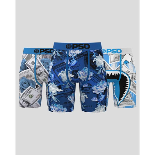 PSD Men'S the Blues Boxer Brief 3 Pack - Standard Length 7 Inch Inseam, Soft and Breathable Cotton Blend Fabric Menswear Activewear