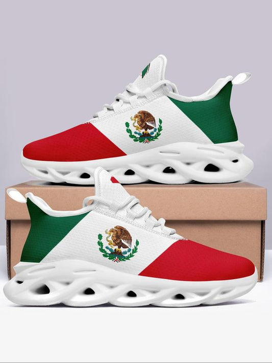 Women'S Mexico Flag Print Lace up Running Sneakers, Casual Comfortable Breathable Sports Fashionable Shoes, Gym Training Sport Walking Sneakers for Daily Wear