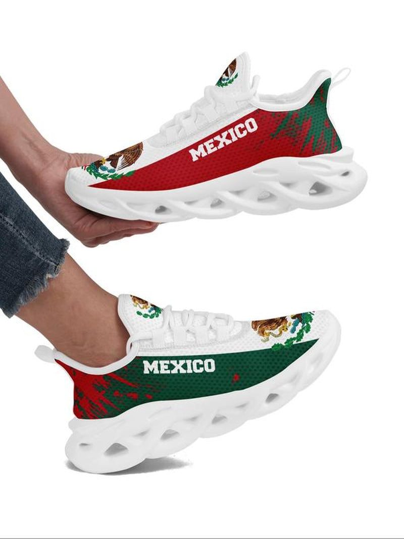 Women'S Mexico Flag Print Lace up Running Sneakers, Casual Comfortable Breathable Sports Fashionable Shoes, Gym Training Sport Walking Sneakers for Daily Wear