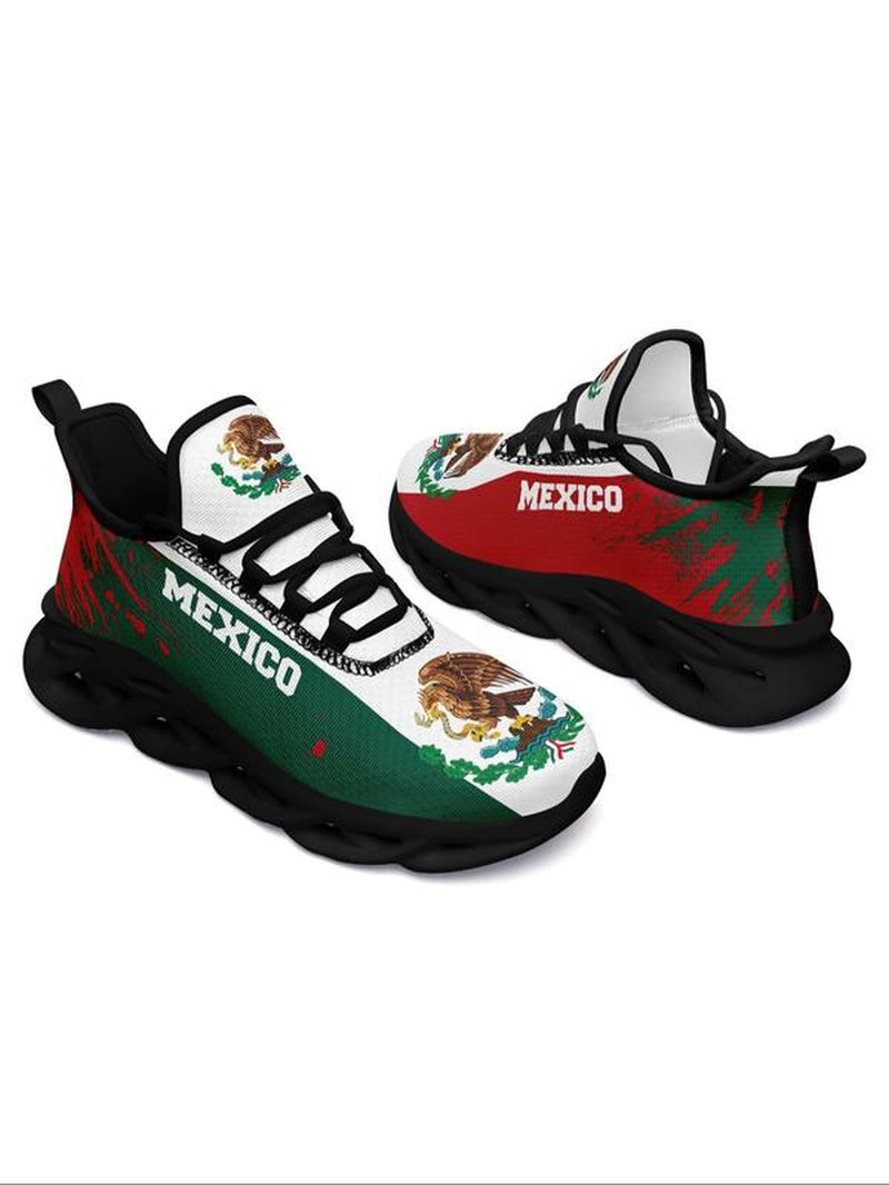 Women'S Mexico Flag Print Lace up Running Sneakers, Casual Comfortable Breathable Sports Fashionable Shoes, Gym Training Sport Walking Sneakers for Daily Wear