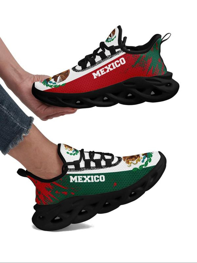Women'S Mexico Flag Print Lace up Running Sneakers, Casual Comfortable Breathable Sports Fashionable Shoes, Gym Training Sport Walking Sneakers for Daily Wear