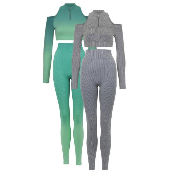 Astro Remiges Two-Piece Set Women'S Ribbed Zip up Jacket Long Sleeve Top & Leggings Set, Breathable Outfits, Yoga Gym Workout, Sportswear Set