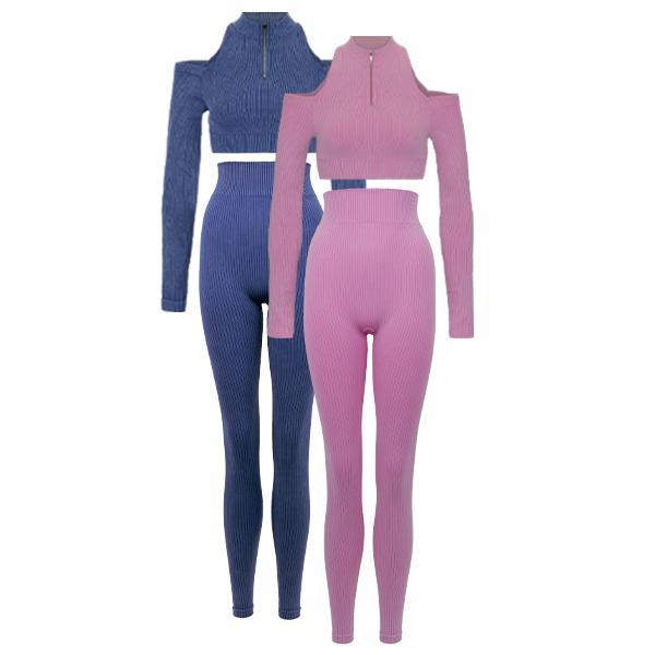 Astro Remiges Two-Piece Set Women'S Ribbed Zip up Jacket Long Sleeve Top & Leggings Set, Breathable Outfits, Yoga Gym Workout, Sportswear Set