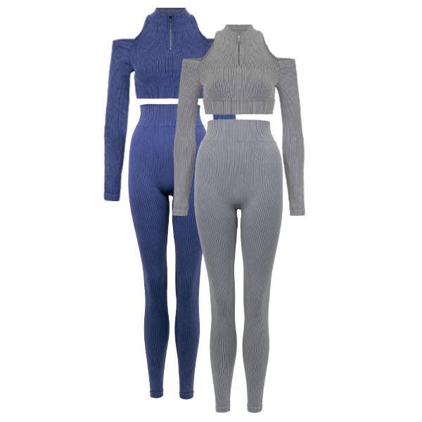 Astro Remiges Two-Piece Set Women'S Ribbed Zip up Jacket Long Sleeve Top & Leggings Set, Breathable Outfits, Yoga Gym Workout, Sportswear Set