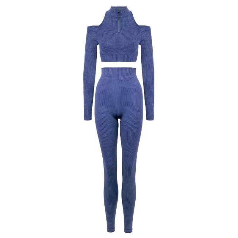 Astro Remiges Two-Piece Set Women'S Ribbed Zip up Jacket Long Sleeve Top & Leggings Set, Breathable Outfits, Yoga Gym Workout, Sportswear Set