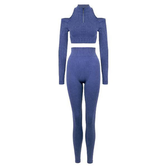 Astro Remiges Two-Piece Set Women'S Ribbed Zip up Jacket Long Sleeve Top & Leggings Set, Breathable Outfits, Yoga Gym Workout, Sportswear Set