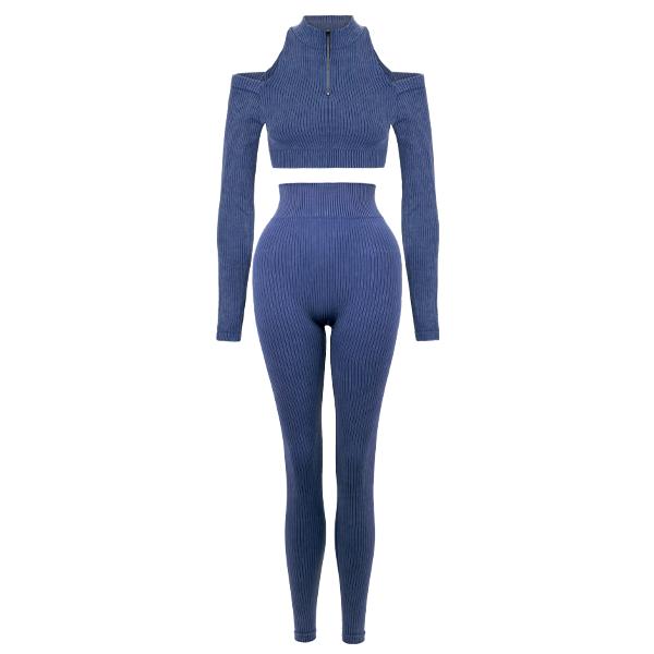 Astro Remiges Two-Piece Set Women'S Ribbed Zip up Jacket Long Sleeve Top & Leggings Set, Breathable Outfits, Yoga Gym Workout, Sportswear Set