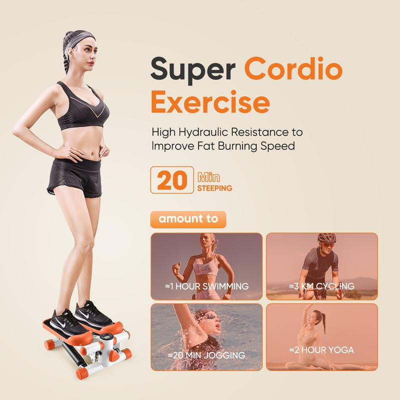 Mini Stepper with Resistance Band, Stair Stepping Fitness Exercise Home Workout Equipment for Full Body Workout,Step Machine W/Lcd Monitor