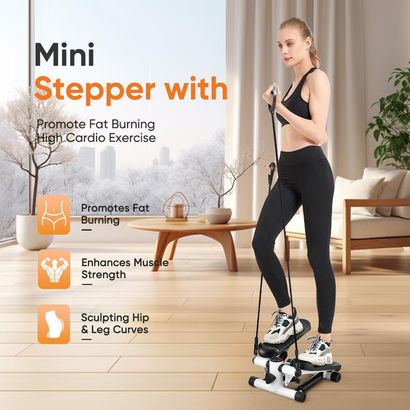 Mini Stepper with Resistance Band, Stair Stepping Fitness Exercise Home Workout Equipment for Full Body Workout,Step Machine W/Lcd Monitor