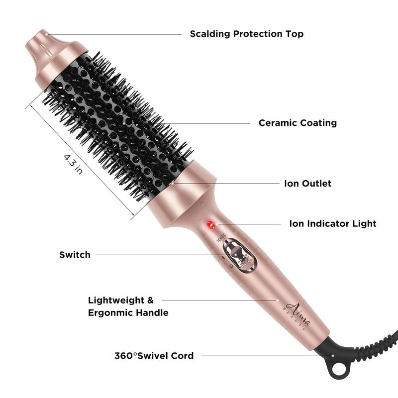 Aima Beauty 1.5"/40Mm Thermal Heated Brush, Negative Ionic Hot Air Brush, Salon Hairwaver, Easy Styling, Straightener, Gold Hair Tool