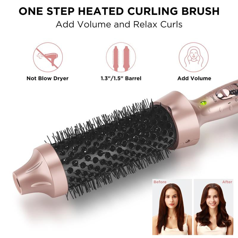 Aima Beauty 1.5"/40Mm Thermal Heated Brush, Negative Ionic Hot Air Brush, Salon Hairwaver, Easy Styling, Straightener, Gold Hair Tool