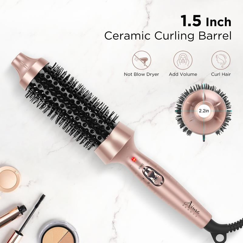 Aima Beauty 1.5"/40Mm Thermal Heated Brush, Negative Ionic Hot Air Brush, Salon Hairwaver, Easy Styling, Straightener, Gold Hair Tool