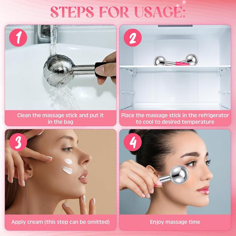 2 Pcs Ice Globes for Facials Stainless Steel Cooling Globes Unbreakable Cooling Roller with Removable Silicone Handle for Daily Skin Care Comfort
