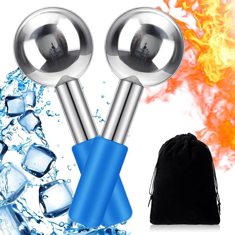 2 Pcs Ice Globes for Facials Stainless Steel Cooling Globes Unbreakable Cooling Roller with Removable Silicone Handle for Daily Skin Care Comfort