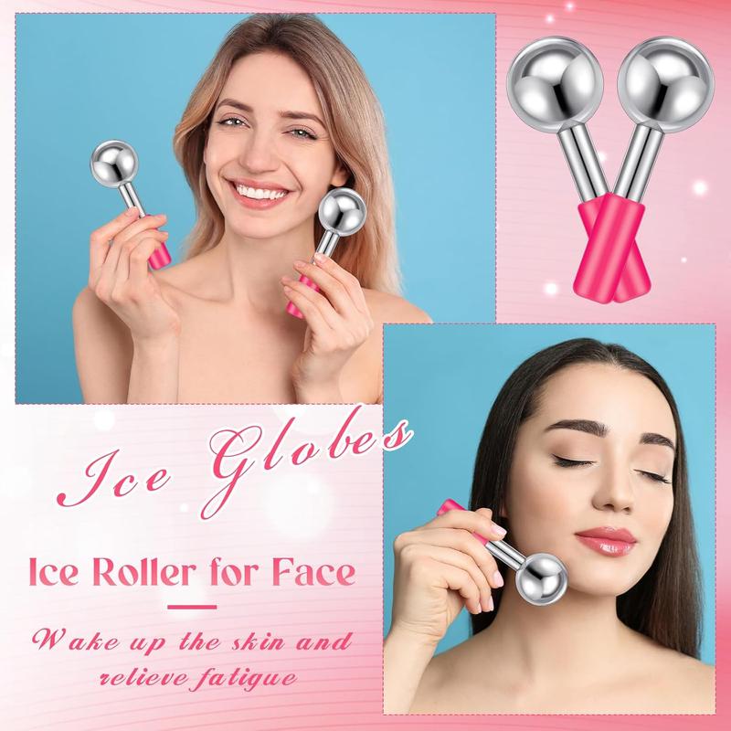 2 Pcs Ice Globes for Facials Stainless Steel Cooling Globes Unbreakable Cooling Roller with Removable Silicone Handle for Daily Skin Care Comfort