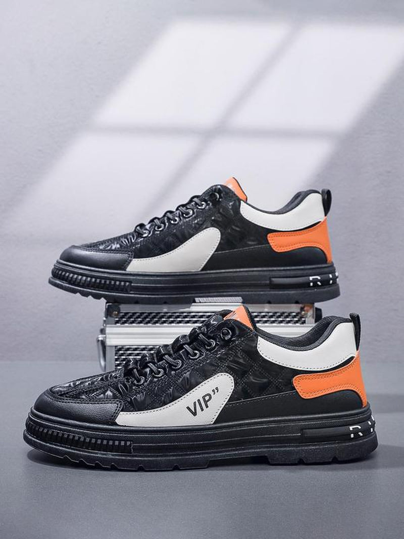 Men'S Sportive Colorblock Lace up Sneakers, Casual Comfortable Breathable Skate Shoes, Fashionable Sneakers for Daily Wear