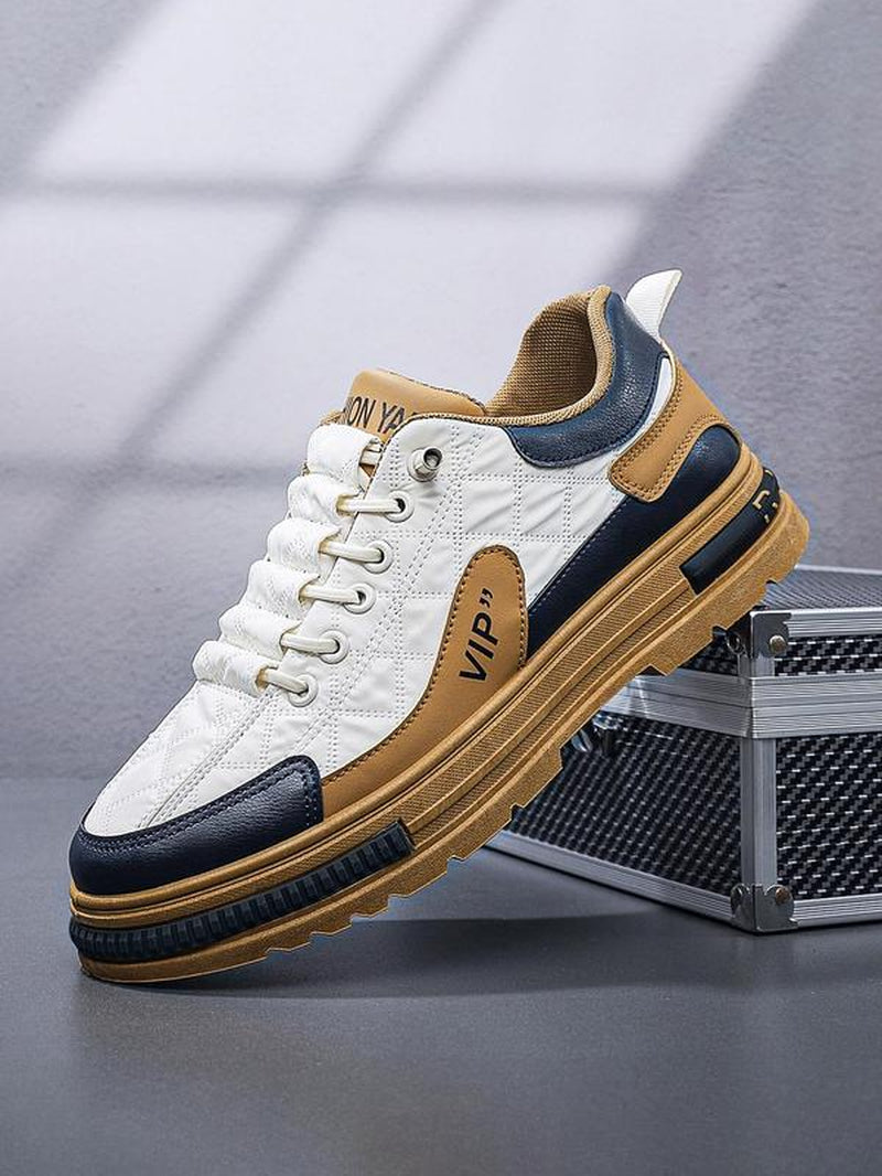Men'S Sportive Colorblock Lace up Sneakers, Casual Comfortable Breathable Skate Shoes, Fashionable Sneakers for Daily Wear
