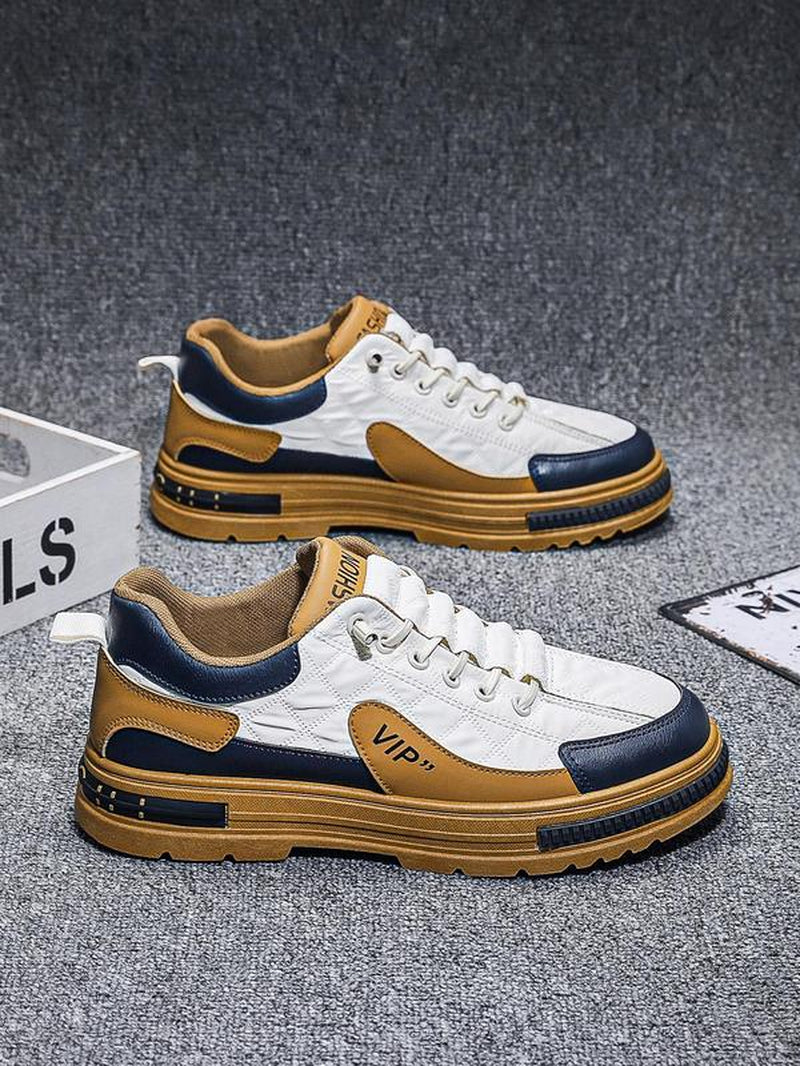 Men'S Sportive Colorblock Lace up Sneakers, Casual Comfortable Breathable Skate Shoes, Fashionable Sneakers for Daily Wear