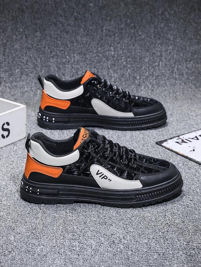 Men'S Sportive Colorblock Lace up Sneakers, Casual Comfortable Breathable Skate Shoes, Fashionable Sneakers for Daily Wear