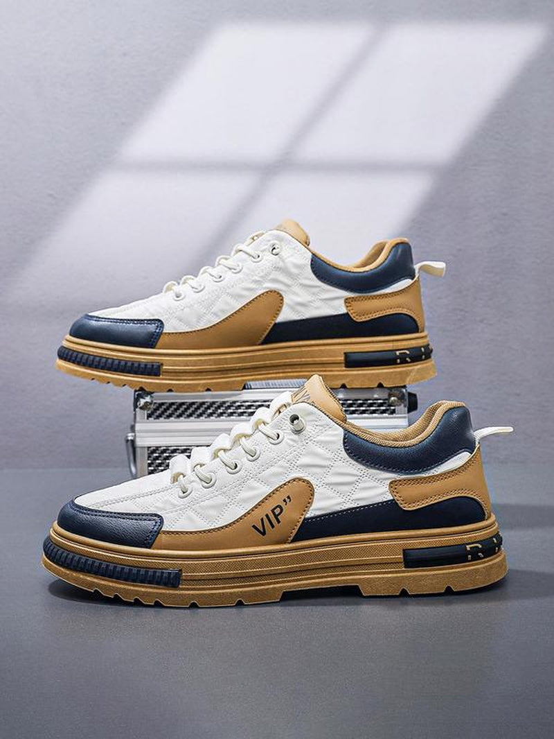 Men'S Sportive Colorblock Lace up Sneakers, Casual Comfortable Breathable Skate Shoes, Fashionable Sneakers for Daily Wear