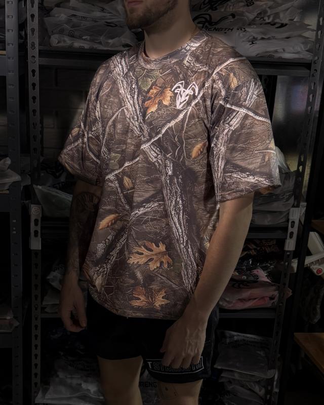 Goat Strength Camo Oversized Tee - White Washed Camouflage Oversized T-Shirt for Casual Wear and Athletic Activities - Gym Pump Cover Stitched to Make Shoulders Look Broader