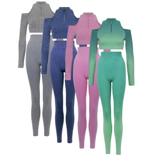 Astro Remiges Two-Piece Set Women'S Ribbed Zip up Jacket Long Sleeve Top & Leggings Set, Breathable Outfits, Yoga Gym Workout, Sportswear Set