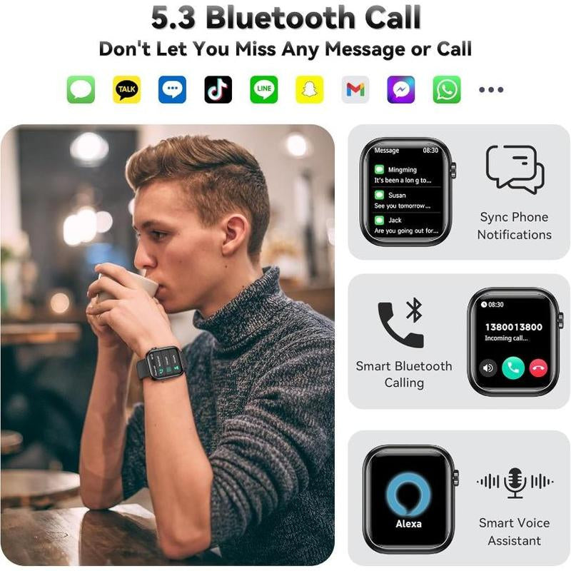 【2025 Latest Model】Smart Watch(Answer/Make Call), 1.83" Fitness Smart Watches for Men Women with Heart Rate/Blood Oxygen Monitor, Sleep Tracker, Pedometer, 120+ Sport Modes, IP68 Waterproof Fitness Tracker for Android Iphone